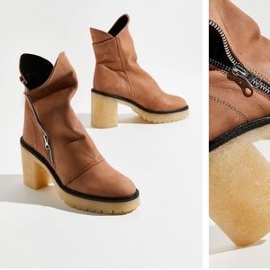 Free People Tan Ankle Boots with Zipper Detail